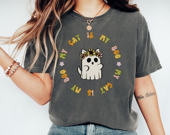 Funny Ghost Cat Shirt, Cute Ghost Cat Shirt, Halloween Cat Shirt, Black Cat Shirt, Cat Lover Shirt,Ghost Cat shirt,Retro Spooky Season Shirt