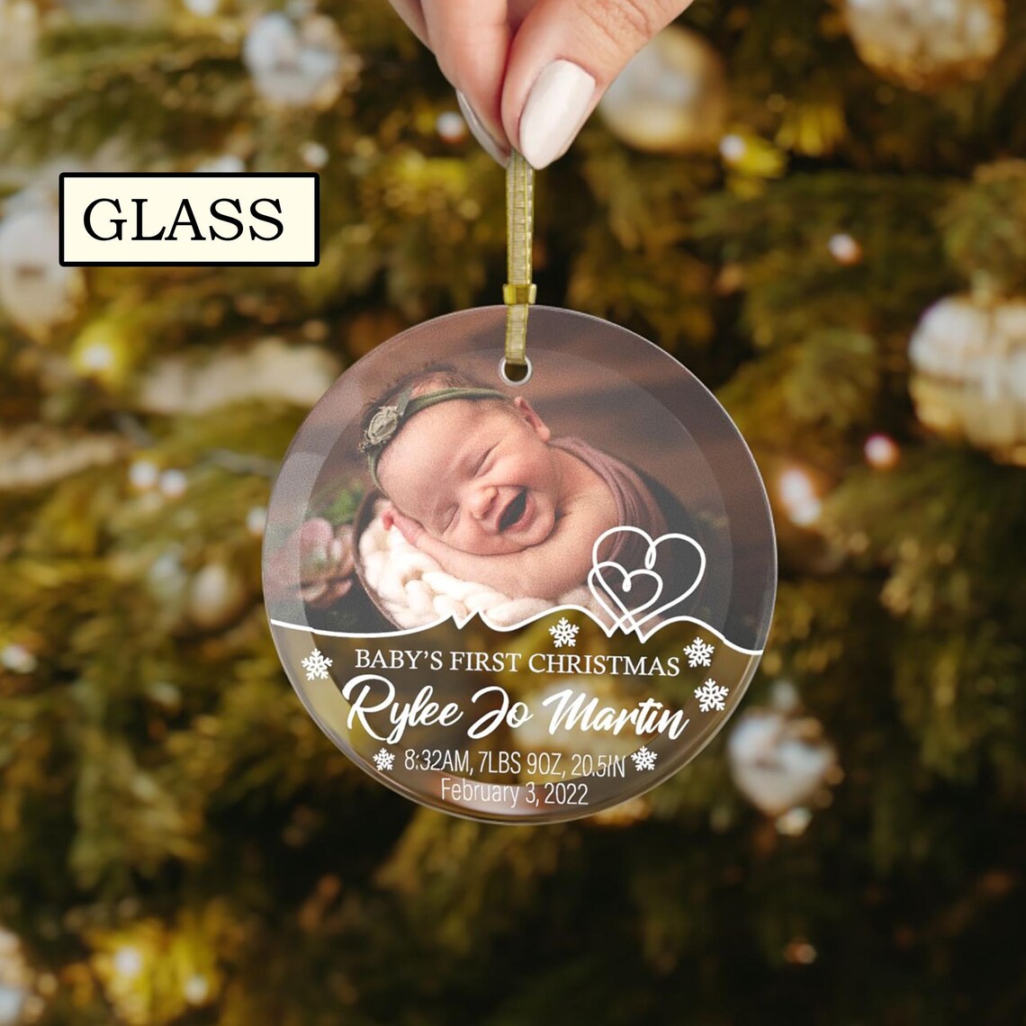 Custom Photo Baby First Christmas Glass Ornament - Personalized Christmas Baby Shower, Gifts For New Moms, New Dads, New Parents - First Little Light