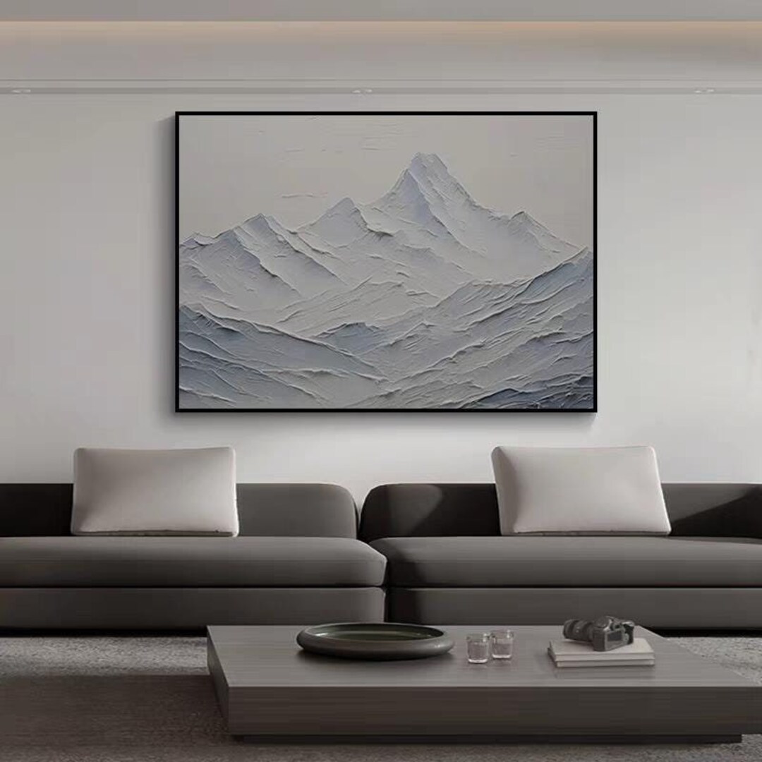 Original 3D White Mountain Painting on Canvas, Textured Vertical Wall ...