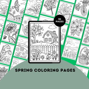 Puede incluir: Un conjunto de 95 páginas para colorear con temática primaveral que incluyen imágenes de flores, casas, mariposas y otros elementos primaverales. Las páginas son perfectas para niños y adultos que disfrutan coloreando.