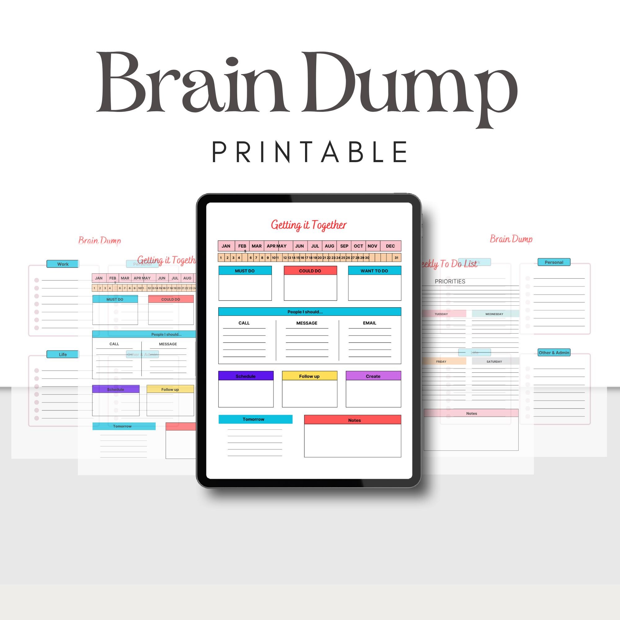 Brain Dump Template BUNDLE, to Do List Printable, ADHD Daily Planner ...