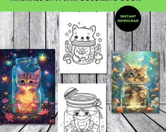 Animals in Jars Coloring Book: 100 Kawaii Creature Pages (PDF Download)