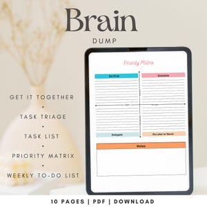 Brain Dump Template BUNDLE, To Do List Printable, ADHD Daily Planner, Productivity, Priority Matrix, Work Day, Thoughts Organizer