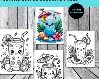 Kawaii Summer Drinks Coloring Book - 26 Cute Beverage Pages (PDF Printable)