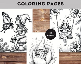 Garden Gnome Girl Coloring Pages – Whimsical Printable Designs (PDF)