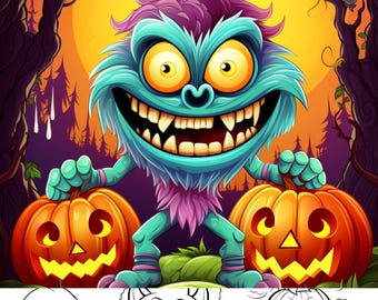 Monster Coloring Pages – Funny Halloween Illustrations for Kids (Digital Download)