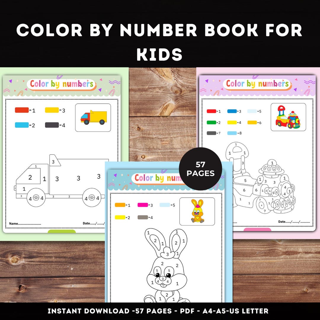 Color by Number Book: 57 Fun Coloring Pages for Kids (PDF Download) - Etsy