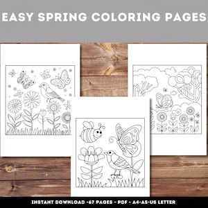 Easy Spring Coloring Pages, Activity Printables for Kids, Coloring Book Sheets,Cute Hello Spring, Spring Activities