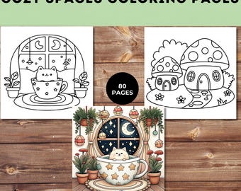 Cozy Spaces Coloring Book: 80 Relaxing Home Interiors (PDF Pages 8.5x8.5")