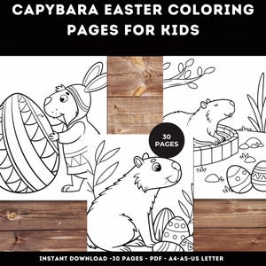 Capybara Easter Coloring Pages for Kids – Cute Animal Printable PDF – Fun Easter Activity for Children – Instant Download Coloring Sheets