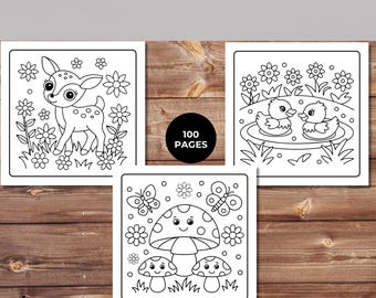 Cute Spring Coloring Book – 100 Kids Activity Pages (PDF Download)