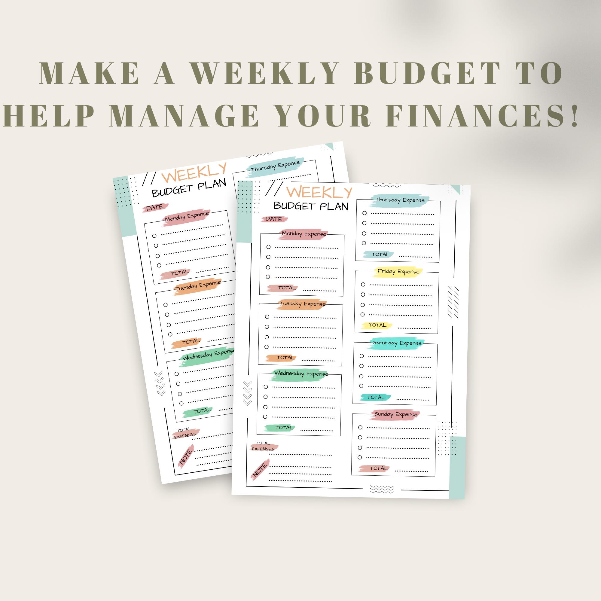 Weekly Budget Planner Template: Simple Finance Tracker (digital Download) - Etsy