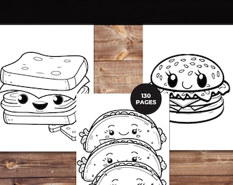 Kawaii Food Coloring Pages: 130 Fun Printable Sheets (Digital Download)