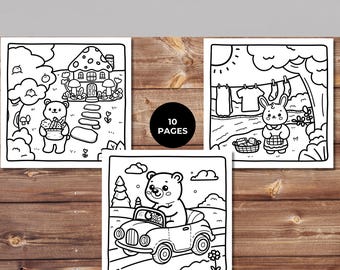 Cozy Buddies Coloring Book, Cute Animal Illustrations (PDF Pattern)