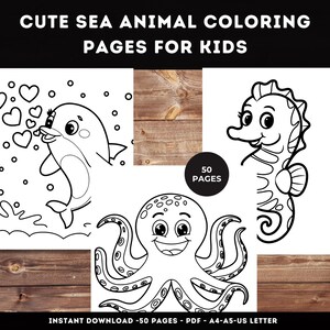 Sea Animal Coloring Pages,Ocean Animals Printable Art,Printable Sea Animal Coloring Pages,Digital Download for Kids & Adults