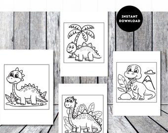 80 Bold Easy Dinosaur Coloring Pages for Children (Digital Download)