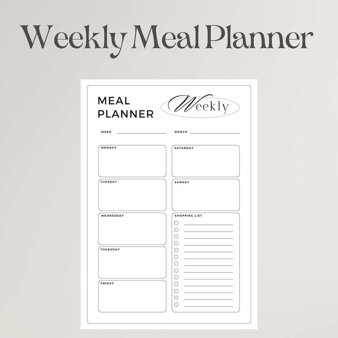 Weekly Meal Planner Printable Template: 7-day Menu, Shopping List ...