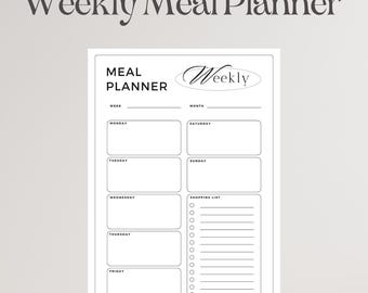 Weekly Meal Planner Printable Template: 7-Day Menu, Shopping List (Digital Download)