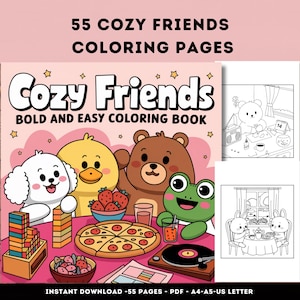 Cozy Friends Coloring Book: Bold & Easy Pages for Kids (Digital PDF)