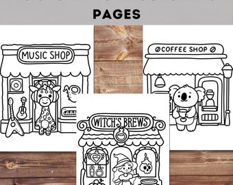 Storefront Coloring Pages – Shop Facades, Printable PDF (Digital Download)