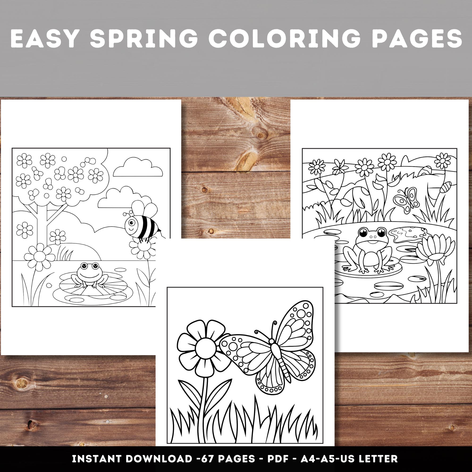 Easy Spring Coloring Pages, Kids Activity Printables (PDF) - Etsy UK