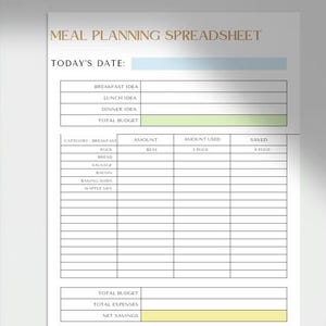 Meal Planning Spreadsheet, Kitchen Budget Tracker, Grocery Budget Planner, Digital Budget Tool, Family Meal Prep, Money-Saving Printable