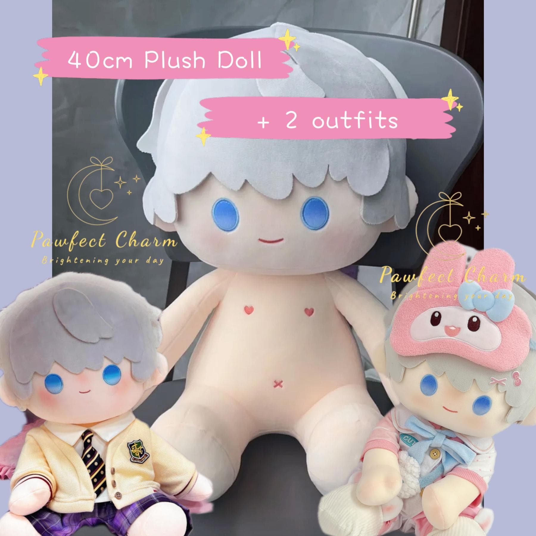 Xavier Love and Deepspace 40cm Chibi Plush Doll + 2 outfits - Premium PP Cotton Filled Collectible Soft Toy with Removable Clothes
