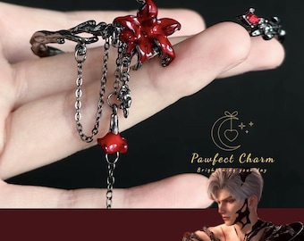 Sylus Red Datura Armband mit Ketten Details - Love and Deepspace - Künstlerischer & Bold Floral Statement Schmuck