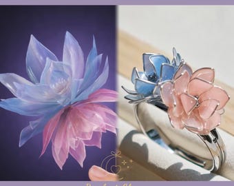 Caleb Love and Deepspace Ghosts Final March Inspired | Twin Lotus Epoxy Resin Adjustable Ring & Earring | Handmade Anime Jewelry