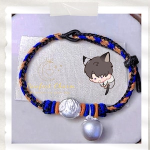 Love&Deepspace Bracelet with 999 Fine Silver Charms |Q-Version Character Theme Pendants Braided Cord |Xavier, Zayne, Rafayel, Sylus, Caleb