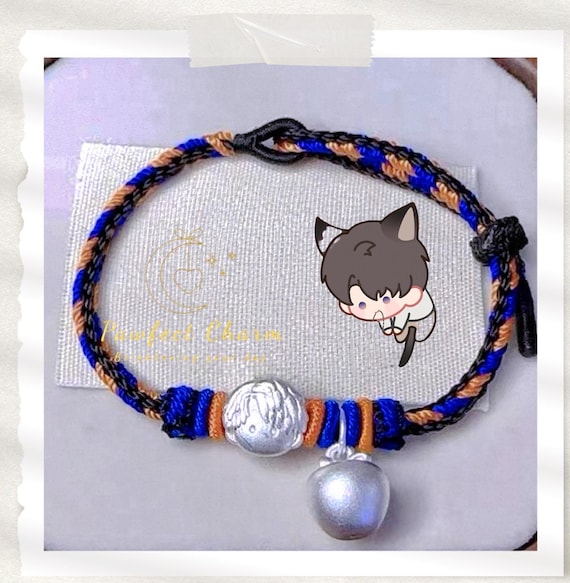 Love&Deepspace Bracelet with 999 Fine Silver Charms |Q-Version Character Theme Pendants Braided Cord |Xavier, Zayne, Rafayel, Sylus, Caleb