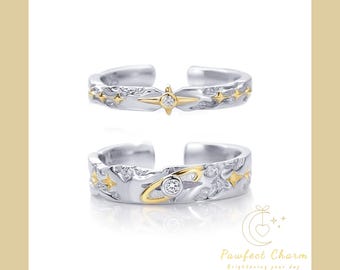 Amor y Espacio Profundo - Conjunto de Anillos Estelares de Amor Xavier - Anillos Celestiales de Plata y Oro - Joyería Conexión Cósmica