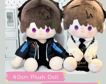 Caleb Love and Deepspace 40cm Chibi Plush Doll with 2 outfits - Premium PP Cotton Filled Collectible Soft Toy with Removable Clothes