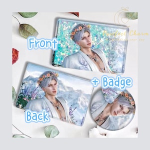 Love&Deepspace Spring and Flowers Liquid Motion Glitter Acrylic Stand - Handcrafted Anime Desk Decor - Xavier, Zayne, Rafayel, Sylus, Caleb