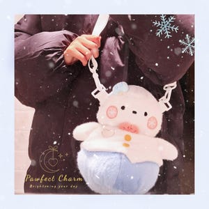 Zayne Love and Deepspace Snowman Plush Crossbody Bag – Kawaii Fluffy Frozen Happy Snowman Shoulder Bag with Heart Patch