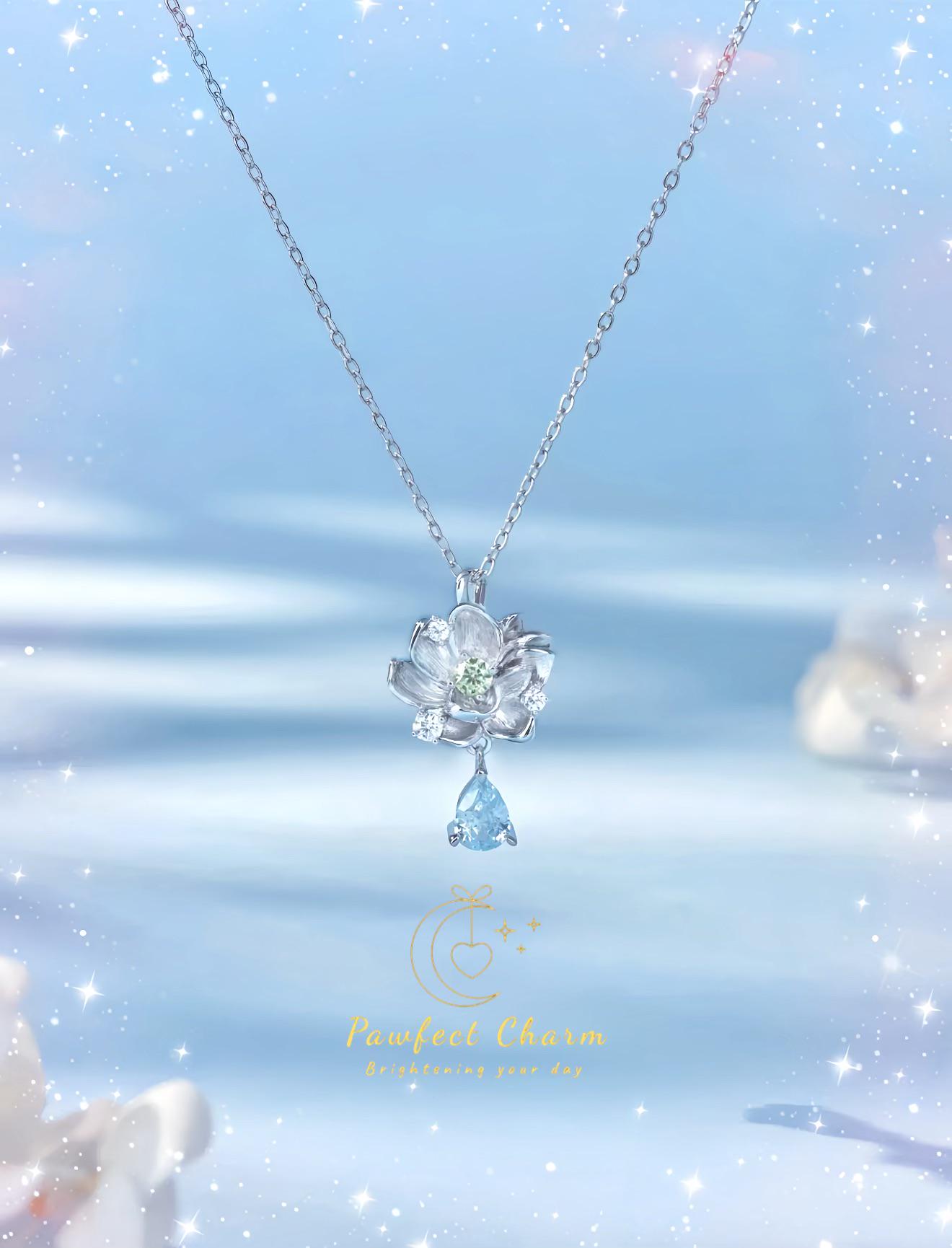 Zayne Jasmine Snow Pendant Necklace, S925 White Gold/rhodium, 5A