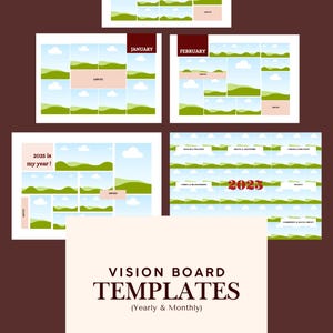 Vision Board Template Kit 2025 | Yearly & Monthly Goal Setting | Instant Download | Canva Editable Template