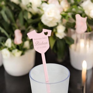 Agitadores de bebidas personalizados para camisetas de bebé, agitadores de bebidas personalizados para baby shower, agitadores de bebidas para cócteles y bodas, etiquetas para bebidas, fiesta de cumpleaños