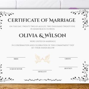 Editable Marriage Certificate, Nikah Certificate, Marriage Contract, Wedding Vow Keepsake, Canva Editable Marriage Certificate, Printable