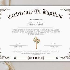 Plantilla de certificado de bautismo de Canva, certificado de bautismo, certificado de bautismo personalizado, certificado de finalización, bautismo de bebé, iglesia