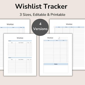 Wish List Tracker, Holiday Shopping Planner, Birthday Wish List, Wish list Planner, Things To Buy List Template, Organizer Inserts Printable