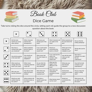 読書クラブ ゲーム サイコロ ゲーム 印刷可能、読書グループ ディスカッション 質問、読書クラブ カード、書評サイコロ ゲーム、あなたを知る、印刷可能