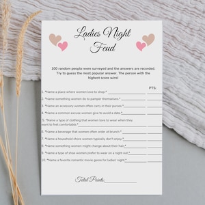 Ladies Night Family Feud Game, Ladies Game Night, Funny Bridal Game, Ladies Night Out, Adult Trivia Game, Friendly Feud Game, Printable Game