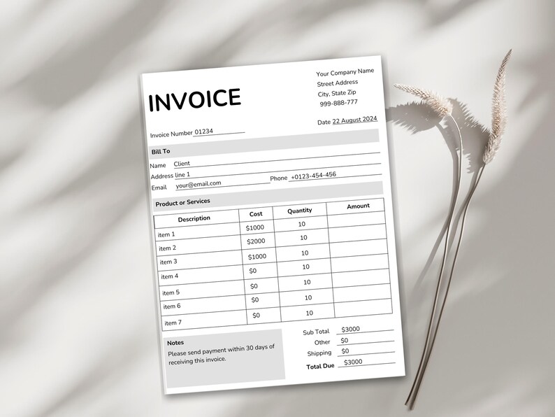 Simple Invoice Template Canva, Small Business Invoice Template, Modern ...