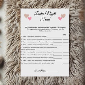 Ladies Night Game, Girls Night Party Games, Girls Night Games, Friendly Feud Game, Ladies Night Trivia, Bachelorette Party, Ice Breaker Game