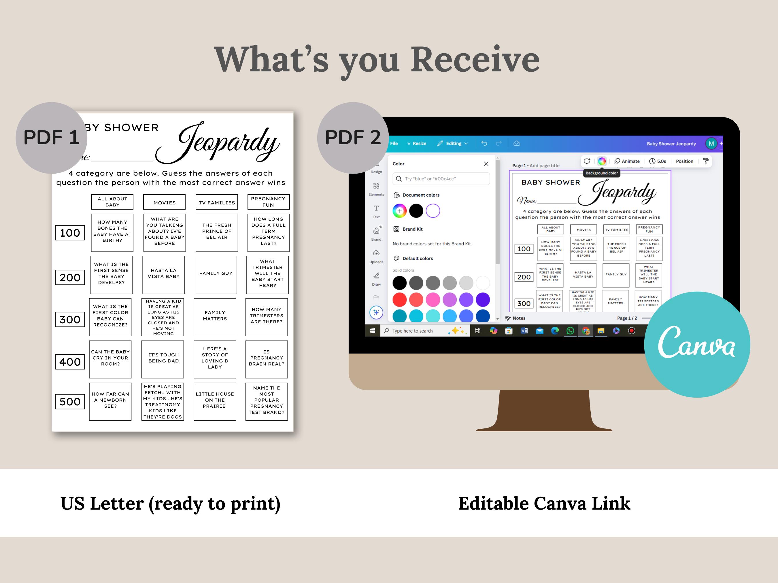 Printable Baby Shower Jeopardy Game, Jeopardy Games, Baby Trivia Games ...