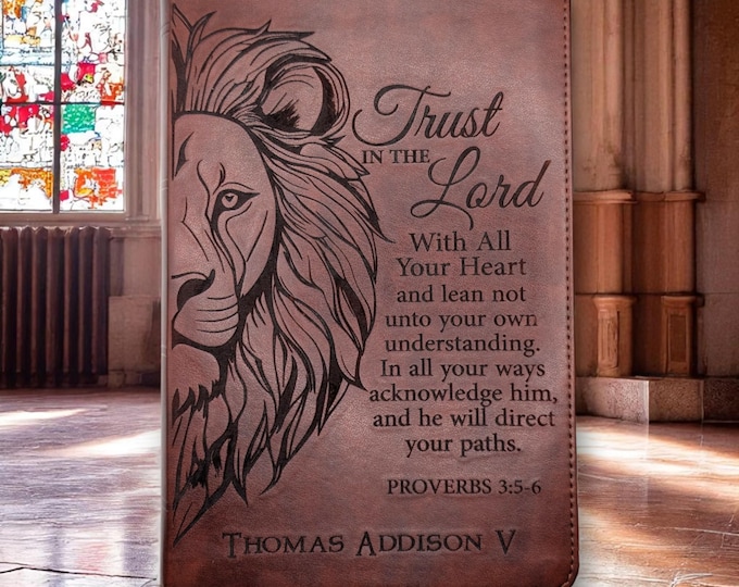 Personalized ESV Bible with Lion and Scripture Engraving | Large Print | Custom Name and Trust in the Lord Verse | Christian Baptism Gift