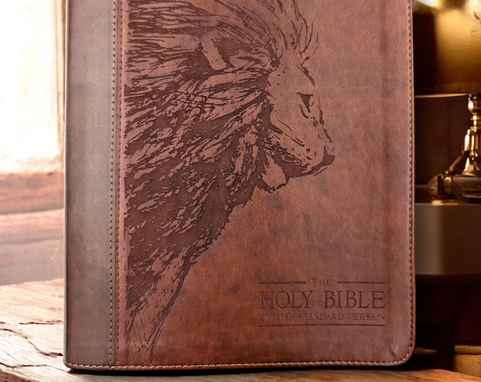 Personalized ESV Lion Journal Bible | Custom Name Engraved ESV Journal and Notetaking Bible | Perfect Baptism and Christian Gift