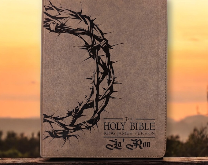 Crown of Thorns KJV Bible | Custom Laser Engraved Personalized Gift | Wide Margins for Journaling |  Christian Keepsake and Baptism Gift