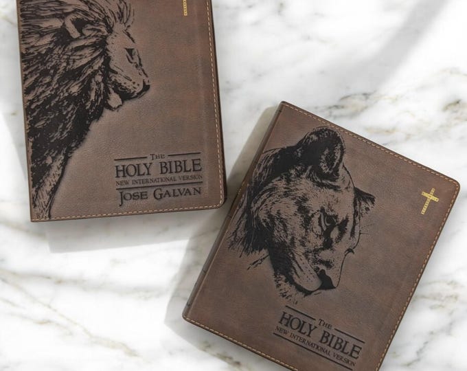 Personalized NIV Journal Bibles | Lion & Lioness Custom Journal Bibles | Laser Engraved Bibles | Custom Wedding Gift | Anniversary Gift